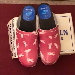 Pink Leather Open Back Swedish Clogs